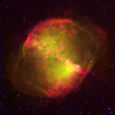 Buy stock photo Cosmos, outer space and nebula dust in milky way of stars, neon color and glow or pattern on galaxy background. Cloud, dark sky and universe, aerospace or solar system of science or fantasy explosion