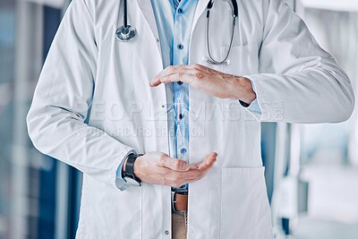 Buy stock photo Closeup, hands and hologram with a doctor, human body and neuro with science, spine and biotechnology. Person, futuristic and medical professional with anatomy, hospital and holographic with research