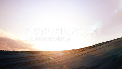 Buy stock photo Hill, sunrise and desert dunes with patterns, blue sky or clouds in sunshine on earth. Sun, sand and background in landscape, sunset or off road terrain on the morning horizon, land or nature scenery