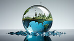 Forest, water globe, and nature conservation for preserving forests and water. Green, vibrant, and symbolic globe promoting environmental awareness.