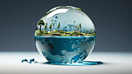 Forest, water globe, and nature conservation for preserving forests and water. Green, vibrant, and symbolic globe promoting environmental awareness.