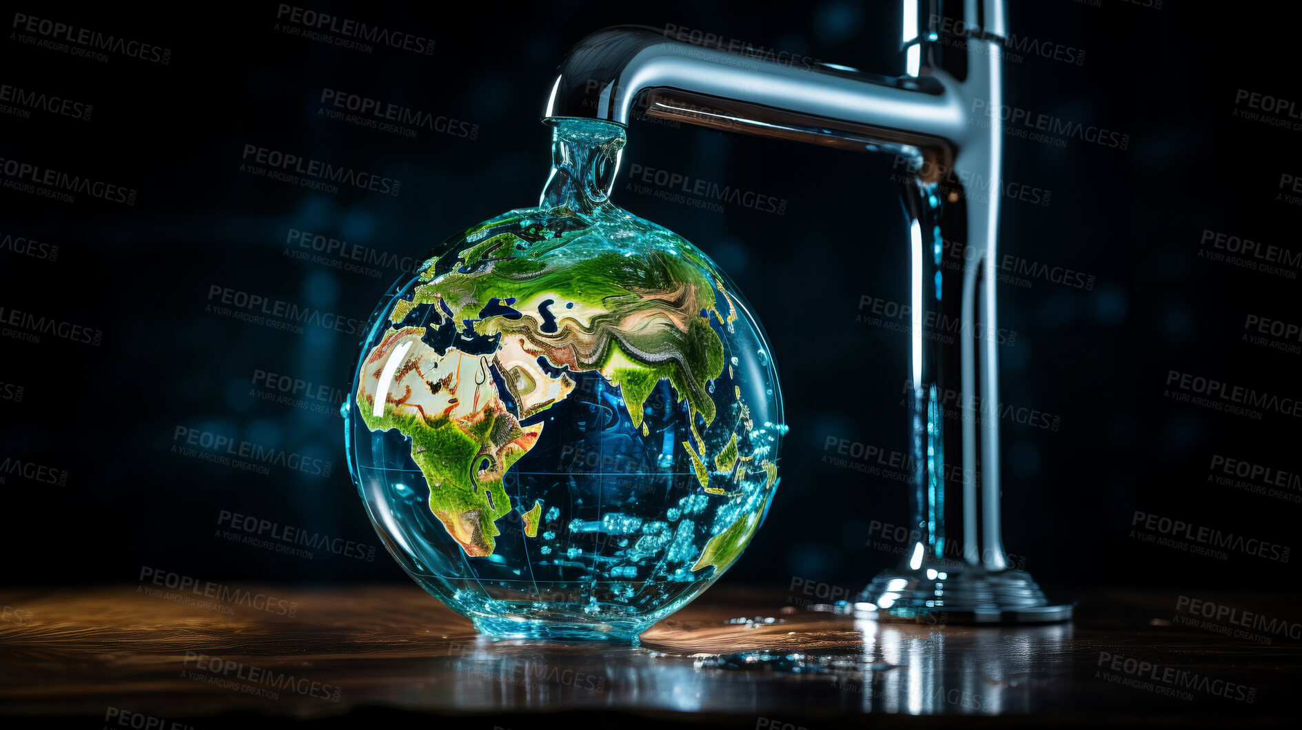 Buy stock photo Water, planet Earth, and conservation concept for saving water. Flowing, essential, and symbolic representation urging responsible water use.