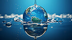 Water, planet Earth, and conservation concept for saving water. Flowing, essential, and symbolic representation urging responsible water use.