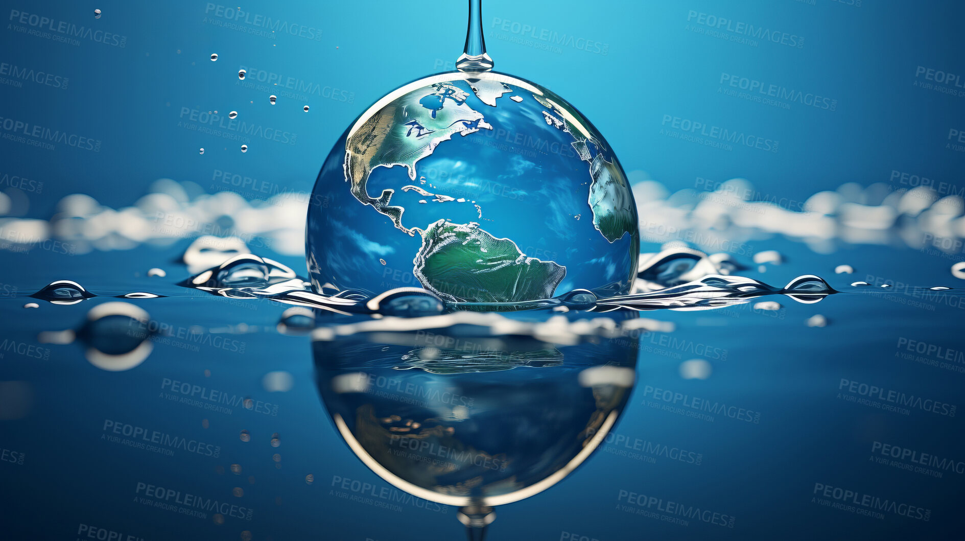 Buy stock photo Water, planet Earth, and conservation concept for saving water. Flowing, essential, and symbolic representation urging responsible water use.