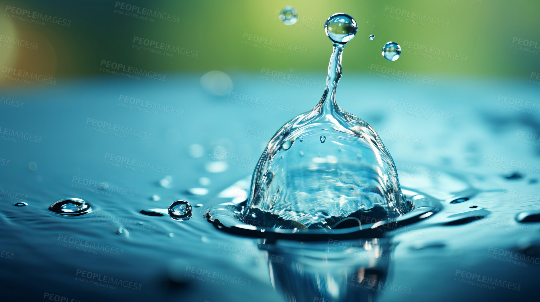 Buy stock photo Water droplet, conservation, and eco-friendly concept for saving, sustainability, and environmental awareness. Clear, pure, and symbolic drop in the campaign to preserve water resources.