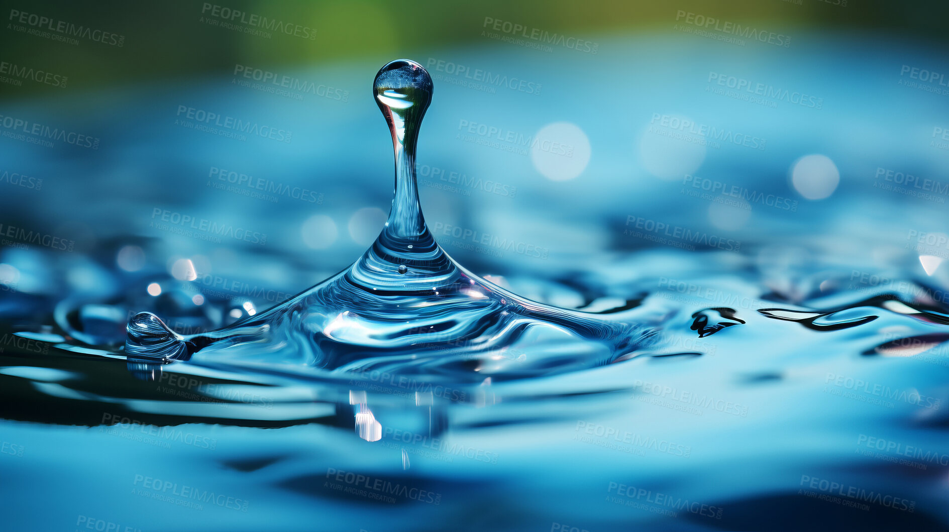 Buy stock photo Water droplet, conservation, and eco-friendly concept for saving, sustainability, and environmental awareness. Clear, pure, and symbolic drop in the campaign to preserve water resources.