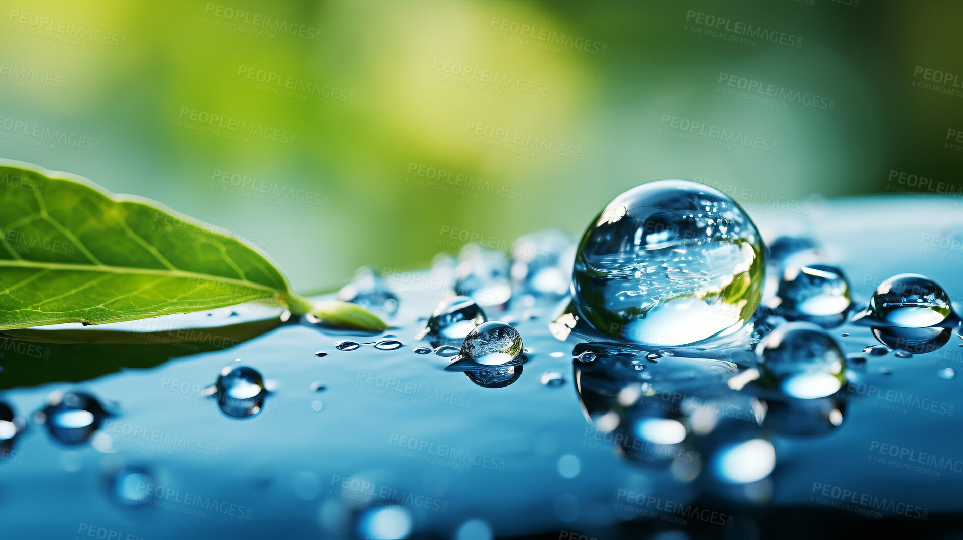 Buy stock photo Water droplet, conservation, and eco-friendly concept for saving, sustainability, and environmental awareness. Clear, pure, and symbolic drop in the campaign to preserve water resources.