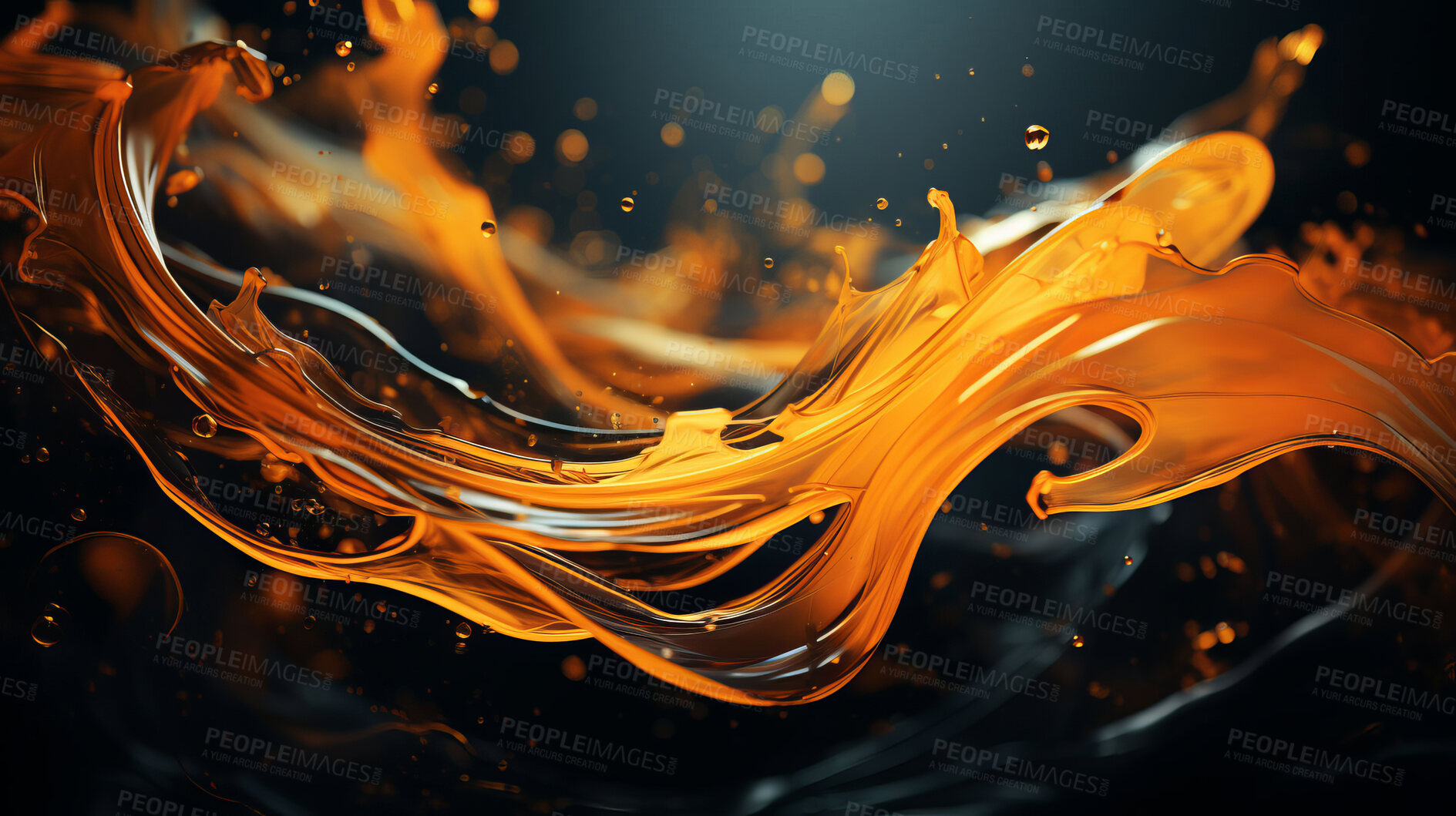 Buy stock photo Golden splashes, black swirls, abstract elegance. Luxurious design, dynamic movement, and opulent creativity in a visually captivating abstract art piece.