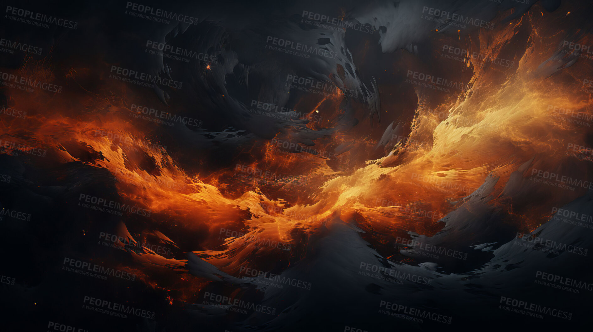 Buy stock photo Abstract lava currents, fiery heat waves. Dynamic flow, intense energy, and volcanic passion portrayed in a visually captivating depiction of abstract art.