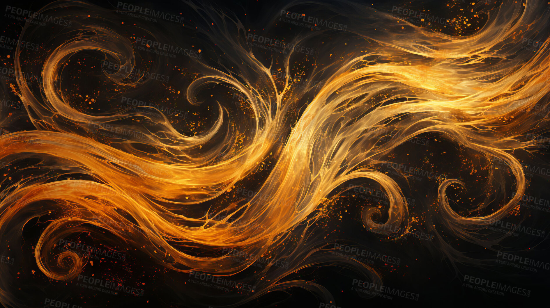 Buy stock photo Golden splashes, black swirls, abstract elegance. Luxurious design, dynamic movement, and opulent creativity in a visually captivating abstract art piece.