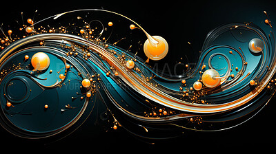 Buy stock photo Black, yellow, and orange fractals with swirling elegance. Abstract complexity, dynamic patterns, and vibrant color interplay in a visually captivating artistic representation.