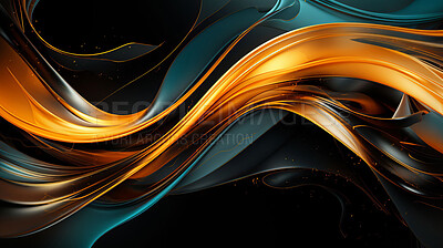 Buy stock photo Black, yellow, and orange fractals with swirling elegance. Abstract complexity, dynamic patterns, and vibrant color interplay in a visually captivating artistic representation.
