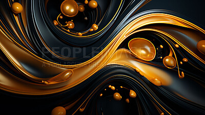 Flowing golden lines, black backdrop, abstract elegance. Modern, dynamic, and opulent artistry in a visually stunning depiction of luxurious design.