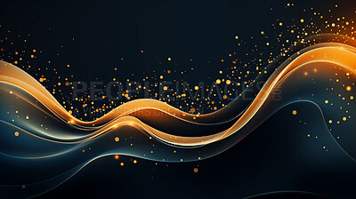 Buy stock photo Flowing golden lines, black backdrop, abstract elegance. Modern, dynamic, and opulent artistry in a visually stunning depiction of luxurious design.