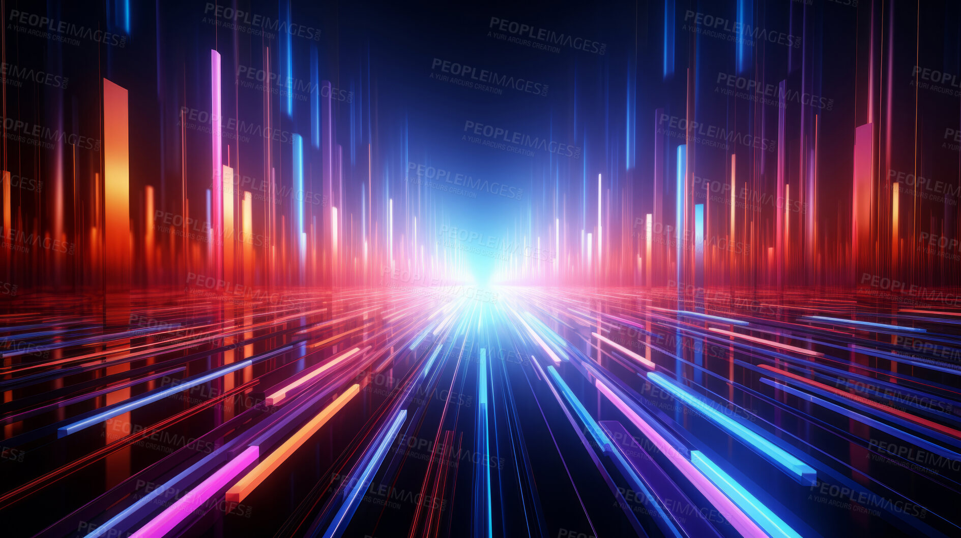 Buy stock photo Neon lines, vibrant concept and glowing art. Dynamic, futuristic and electrifying designs for graphic display, creating visually stunning and captivating wallpapers in mesmerizing style.