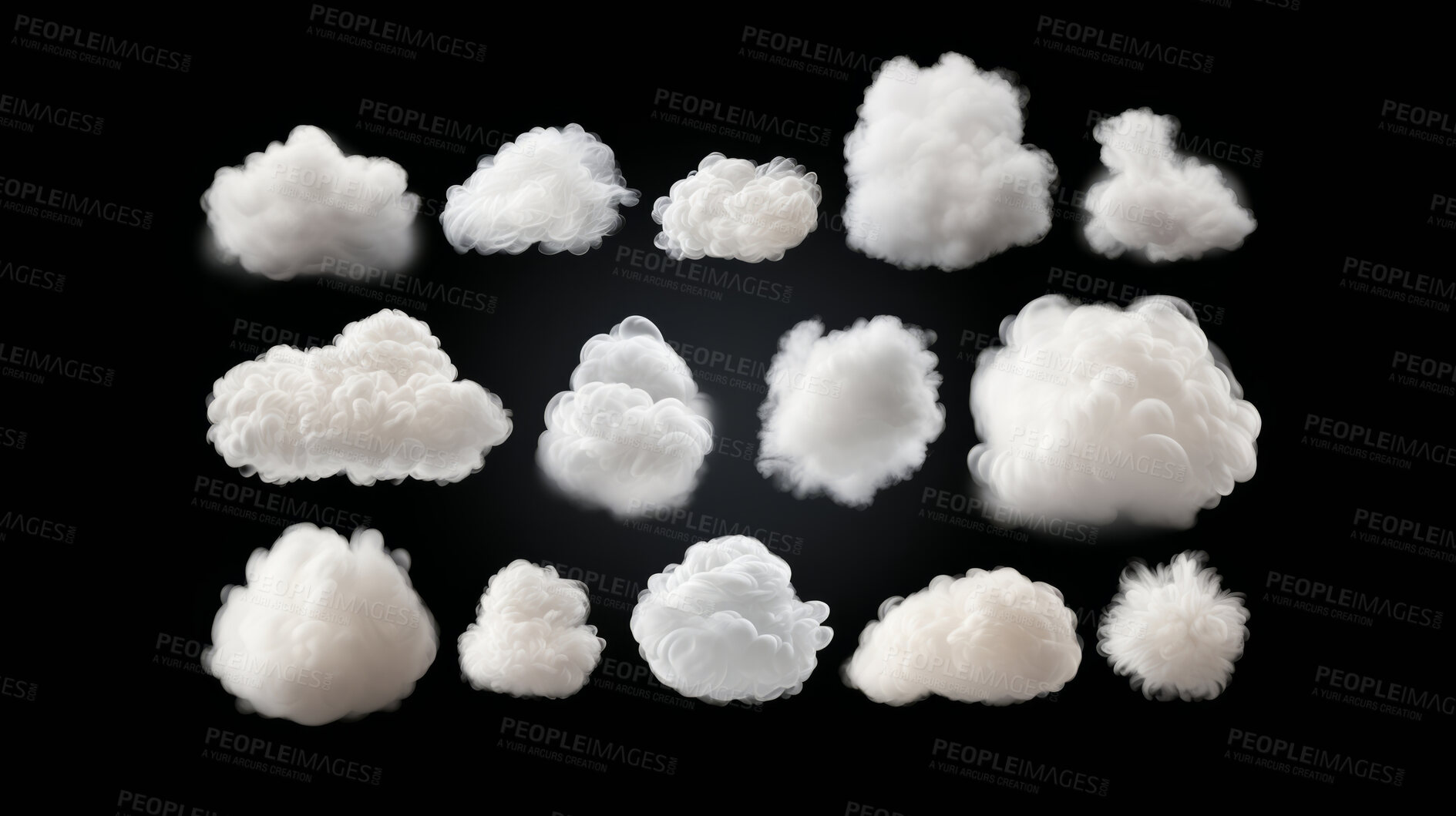 Buy stock photo Clouds, black canvas and ethereal art. Dynamic contrast, artistic formations for graphic display. Design, creative inspiration in captivating monochrome.