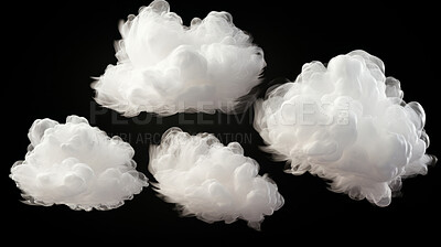 Clouds, black canvas and ethereal art. Dynamic contrast, artistic formations for graphic display. Design, creative inspiration in captivating monochrome.
