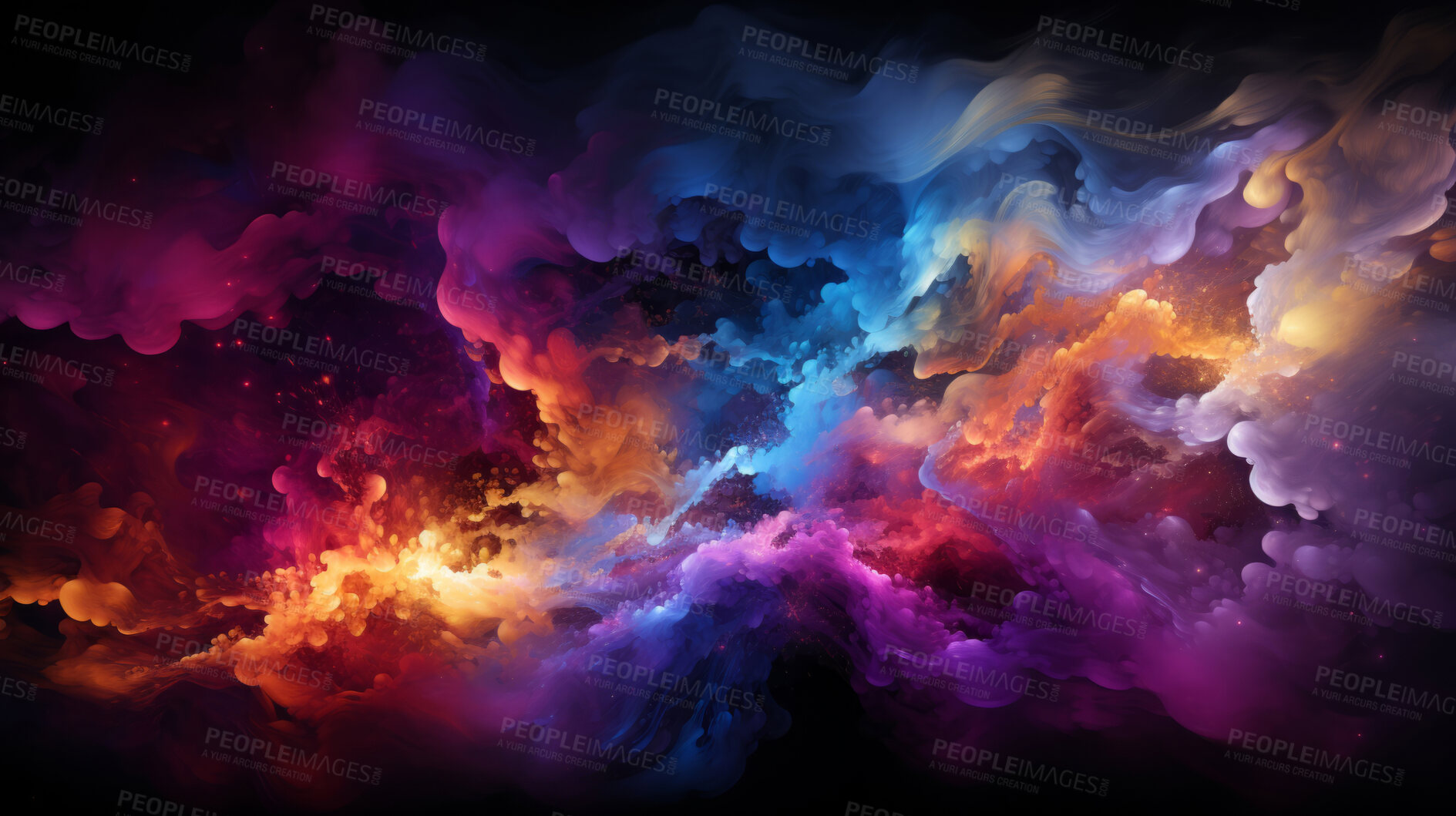 Buy stock photo Color smoke, abstract art and vibrant expression. Dynamic, artistic and mesmerizing hues for graphic display, design, and creative inspiration.