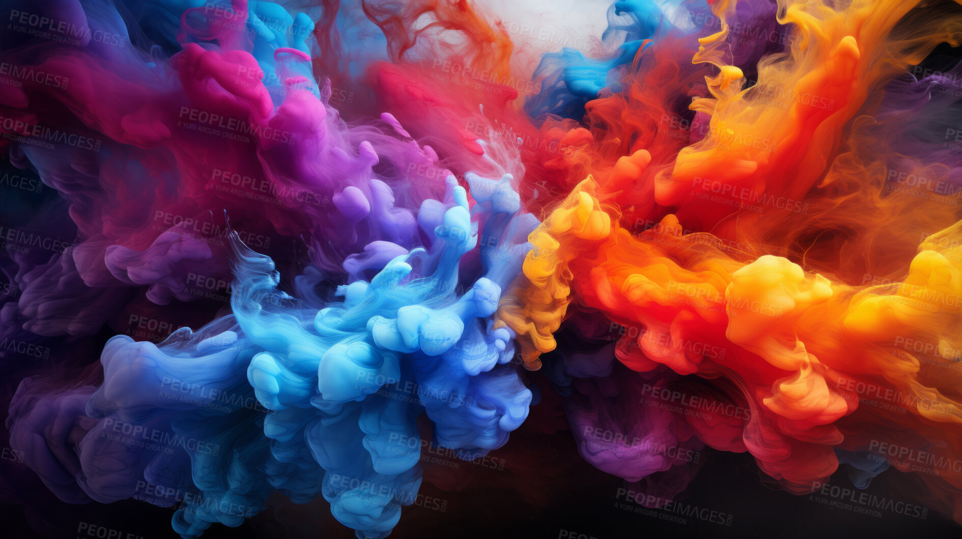 Buy stock photo Color smoke, abstract art and vibrant expression. Dynamic, artistic and mesmerizing hues for graphic display, design, and creative inspiration.