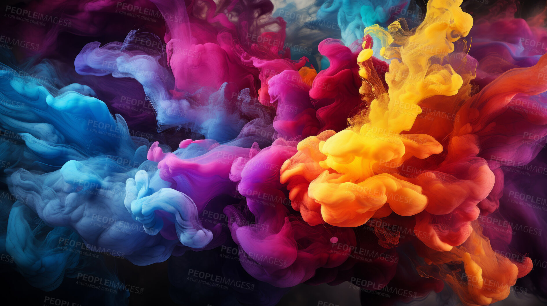 Buy stock photo Color smoke, abstract art and vibrant expression. Dynamic, artistic and mesmerizing hues for graphic display, design, and creative inspiration.