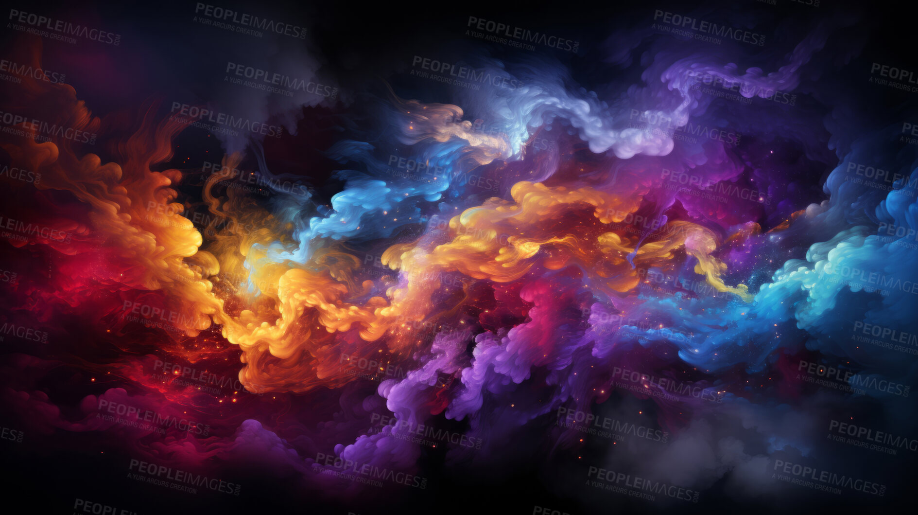 Buy stock photo Color smoke, abstract art and vibrant expression. Dynamic, artistic and mesmerizing hues for graphic display, design, and creative inspiration.