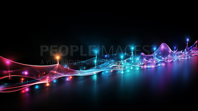 Buy stock photo Neon lines, vibrant concept and glowing art. Dynamic, futuristic and electrifying designs for graphic display, creating visually stunning and captivating wallpapers in mesmerizing style.