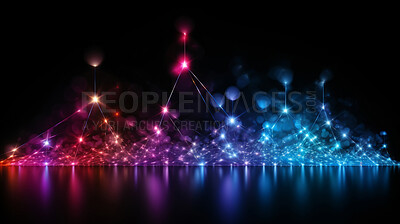 Buy stock photo Neon lines, vibrant concept and glowing art. Dynamic, futuristic and electrifying designs for graphic display, creating visually stunning and captivating wallpapers in mesmerizing style.