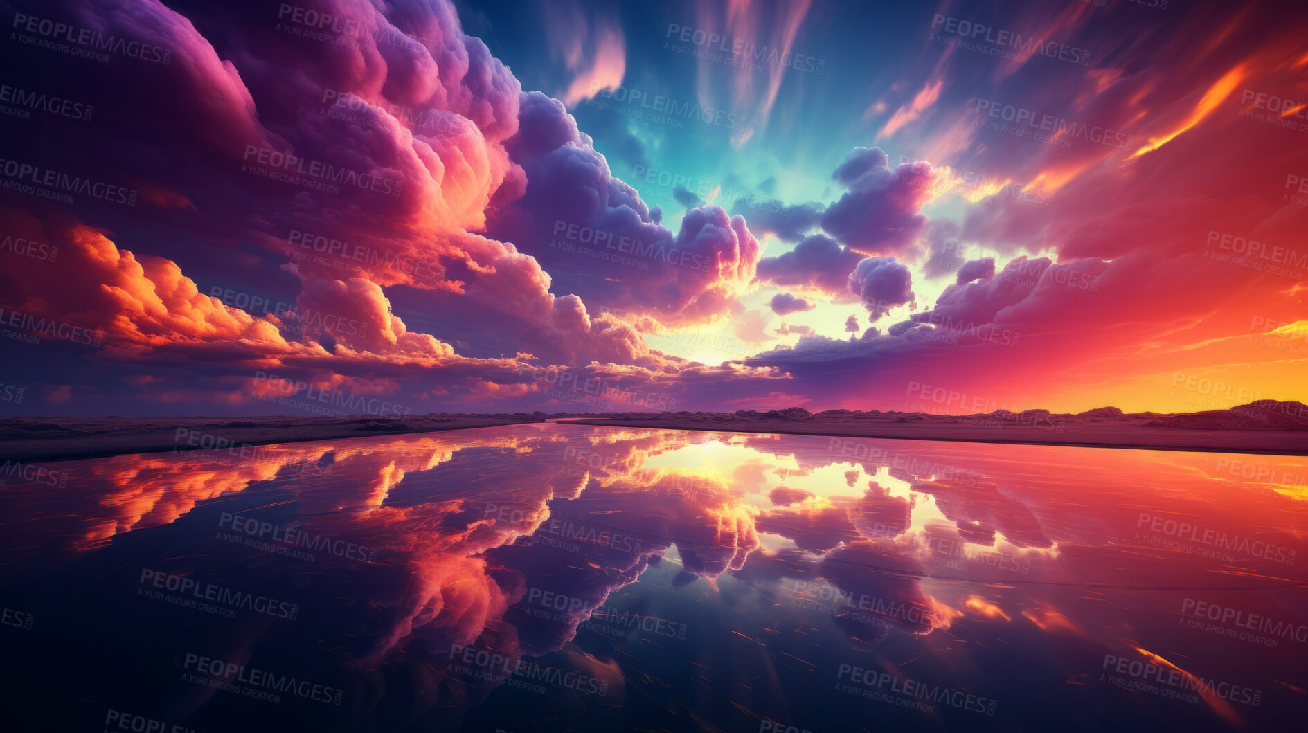 Buy stock photo Dreamy clouds, rainbow hues and artistic expression in abstract art. Colorful, whimsical and creative cloudscape for design, graphic display, and imaginative inspiration.