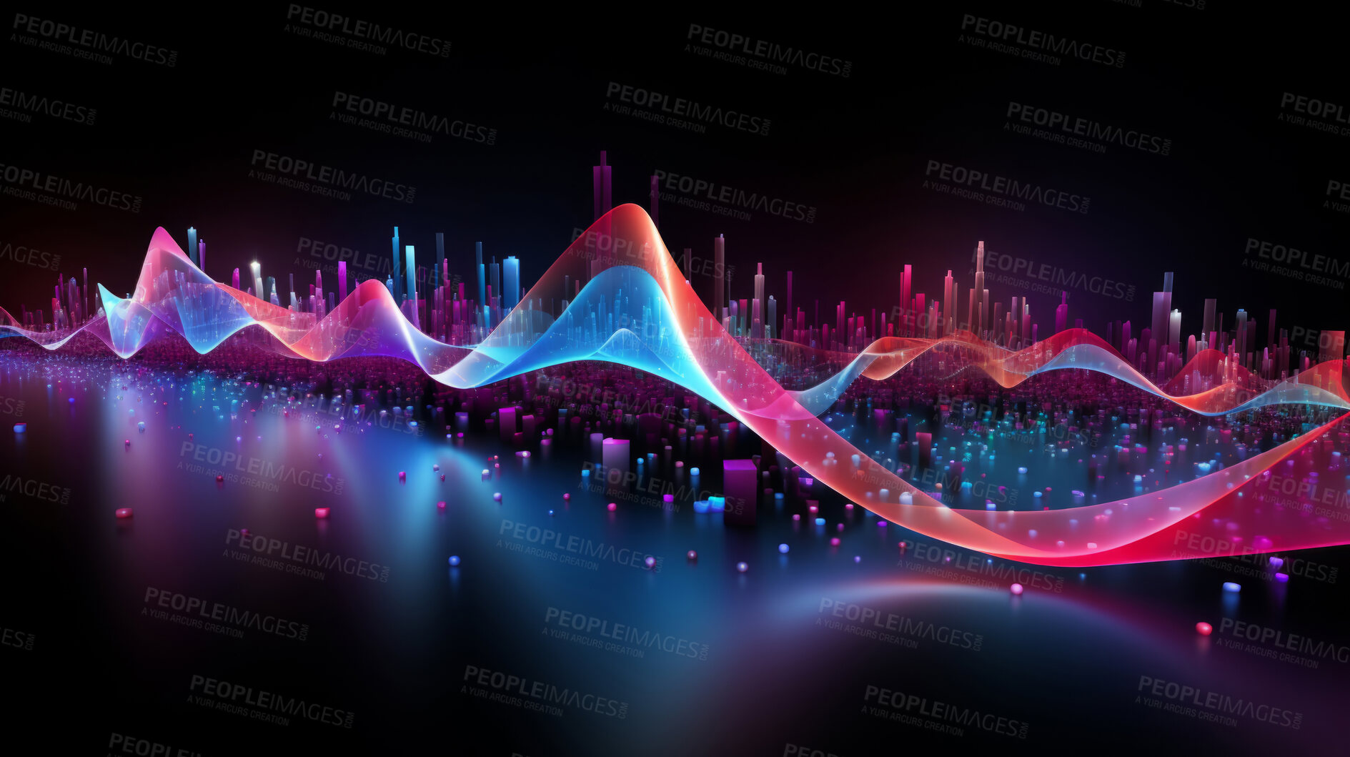 Buy stock photo Neon lines, vibrant concept and glowing art. Dynamic, futuristic and electrifying designs for graphic display, creating visually stunning and captivating wallpapers in mesmerizing style.