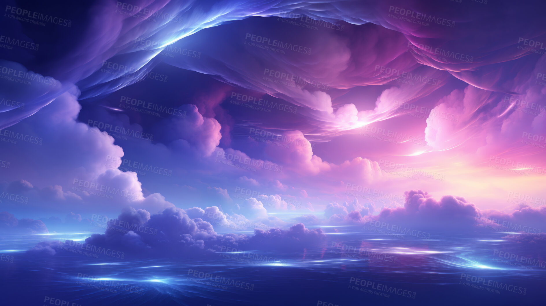 Buy stock photo Dreamy clouds, rainbow hues and artistic expression in abstract art. Colorful, whimsical and creative cloudscape for design, graphic display, and imaginative inspiration.