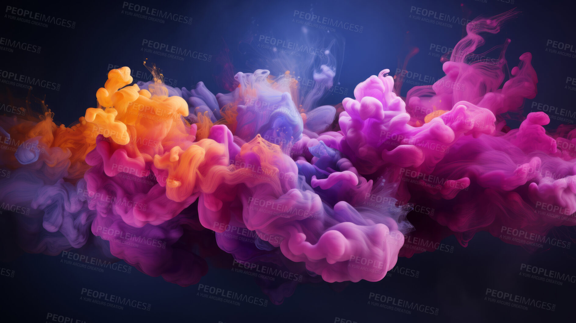 Buy stock photo Color smoke, abstract art and vibrant expression. Dynamic, artistic and mesmerizing hues for graphic display, design, and creative inspiration.