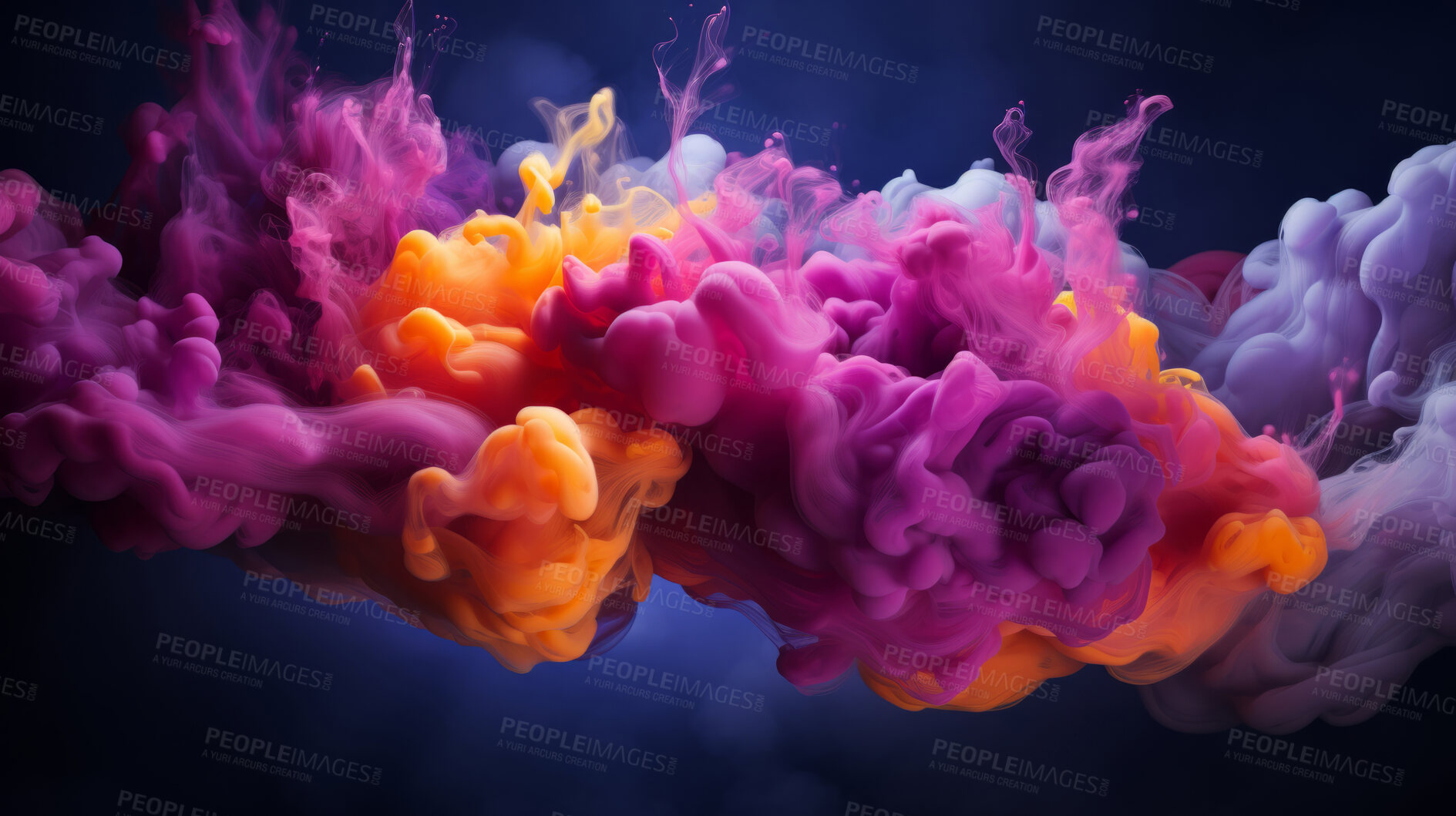 Buy stock photo Color smoke, abstract art and vibrant expression. Dynamic, artistic and mesmerizing hues for graphic display, design, and creative inspiration.