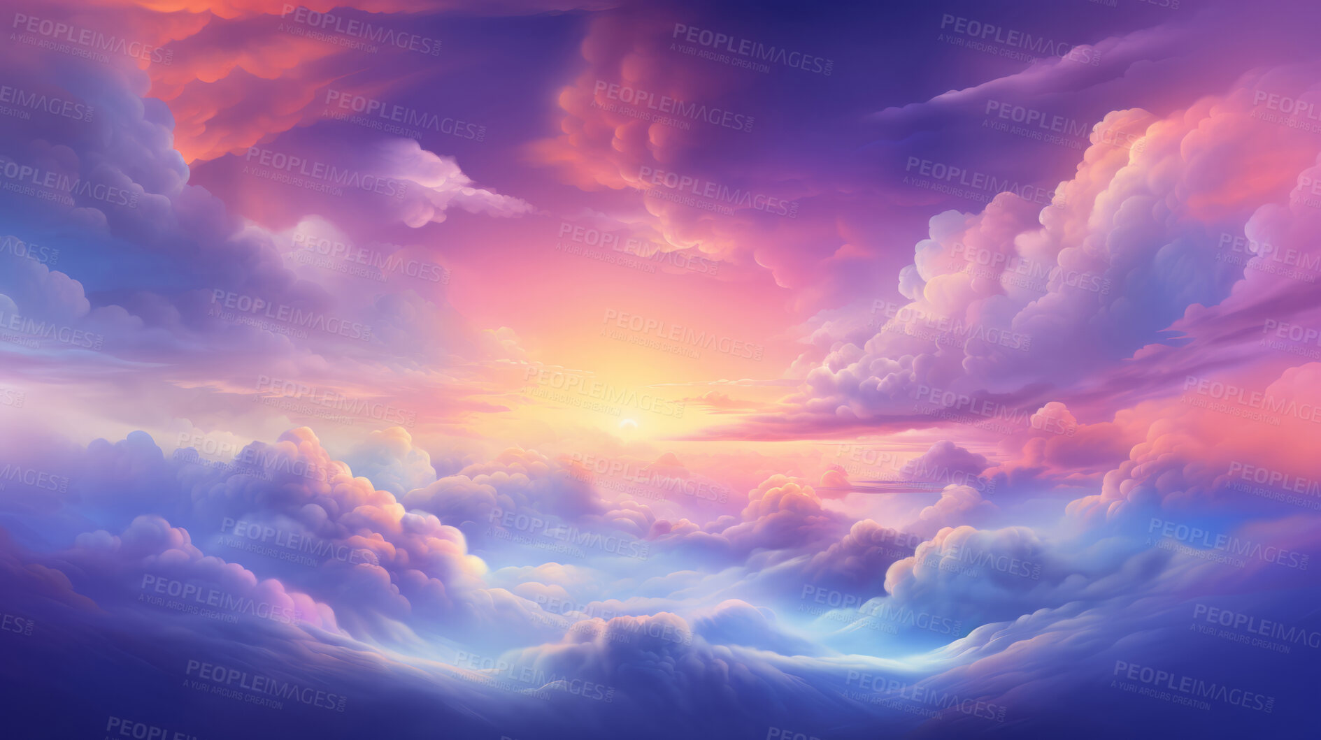 Buy stock photo Dreamy clouds, rainbow hues and artistic expression in abstract art. Colorful, whimsical and creative cloudscape for design, graphic display, and imaginative inspiration.