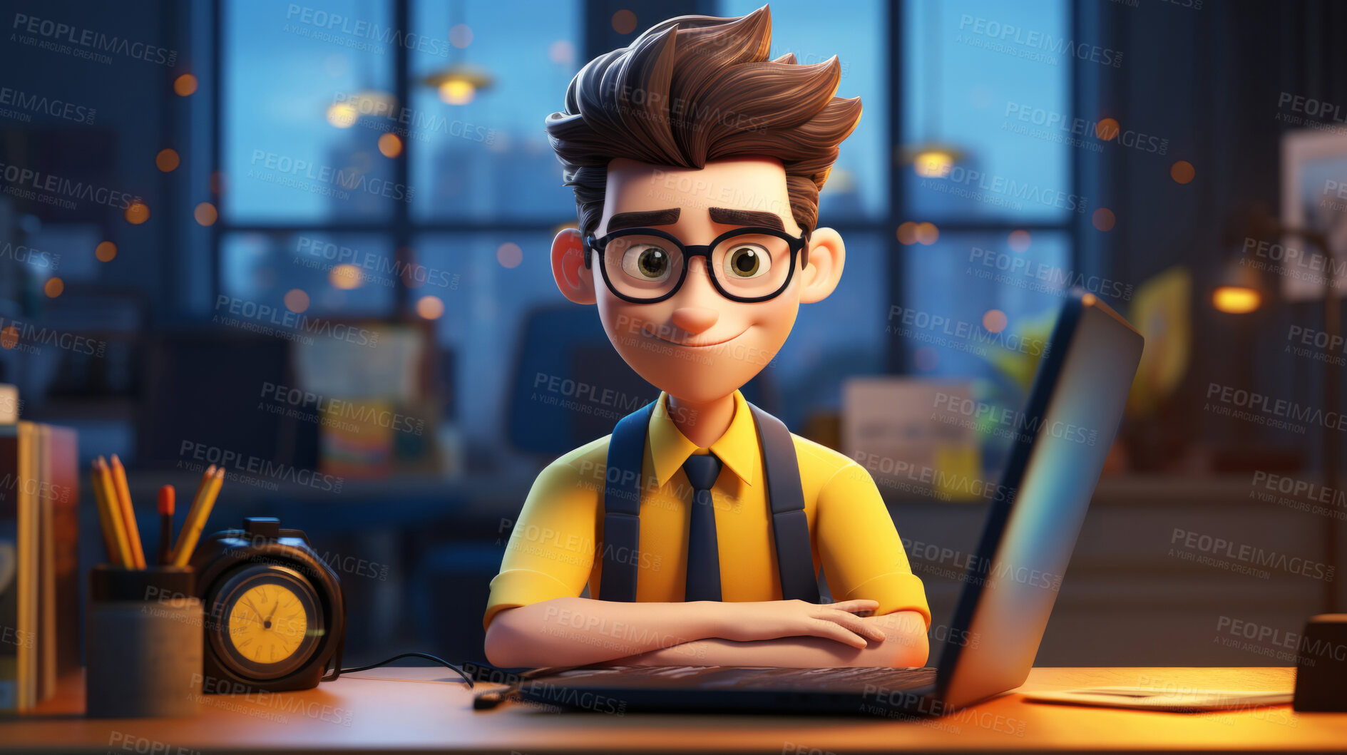 Buy stock photo 3D businessman, dynamic concept for modern office. Professional, lifelike and innovative rendering. Graphic display, design, and creative inspiration in cutting-edge corporate visuals.