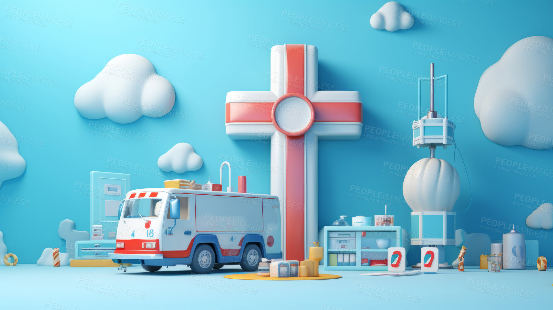 Buy stock photo Ambulance, emergency response and lifesaving transport. Dynamic, urgent, and essential vehicle for graphic display. Design, creative inspiration in healthcare visuals.