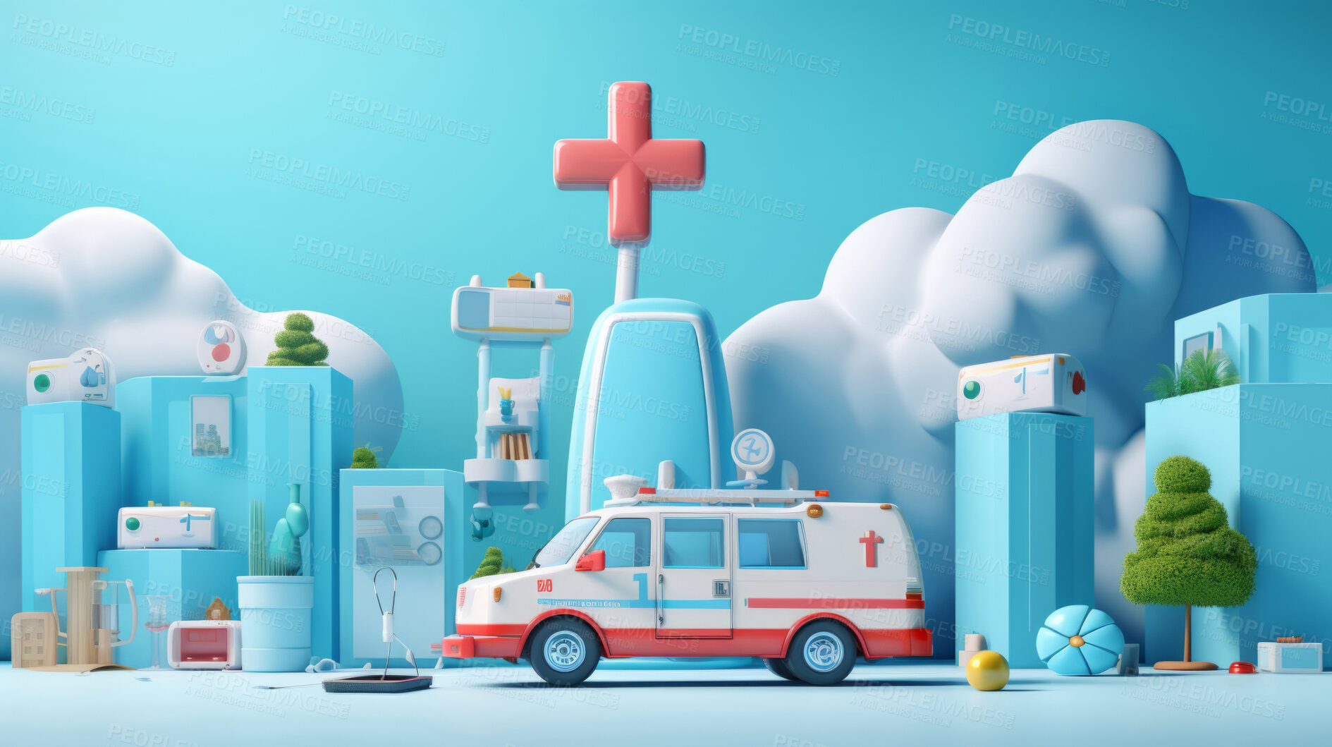 Buy stock photo Ambulance, emergency response and lifesaving transport. Dynamic, urgent, and essential vehicle for graphic display. Design, creative inspiration in healthcare visuals.