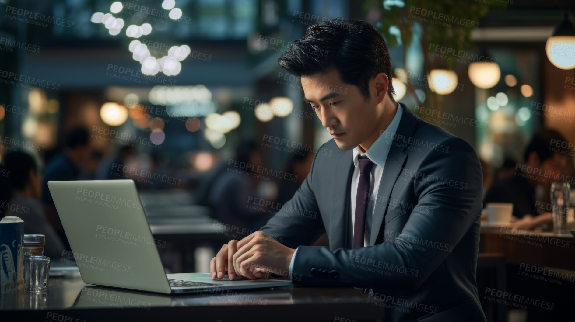 Buy stock photo Asian businessman, laptop and global connection. International business, Symbolizing networking and professional communication. Ideal for business-themed designs and global corporate visuals.