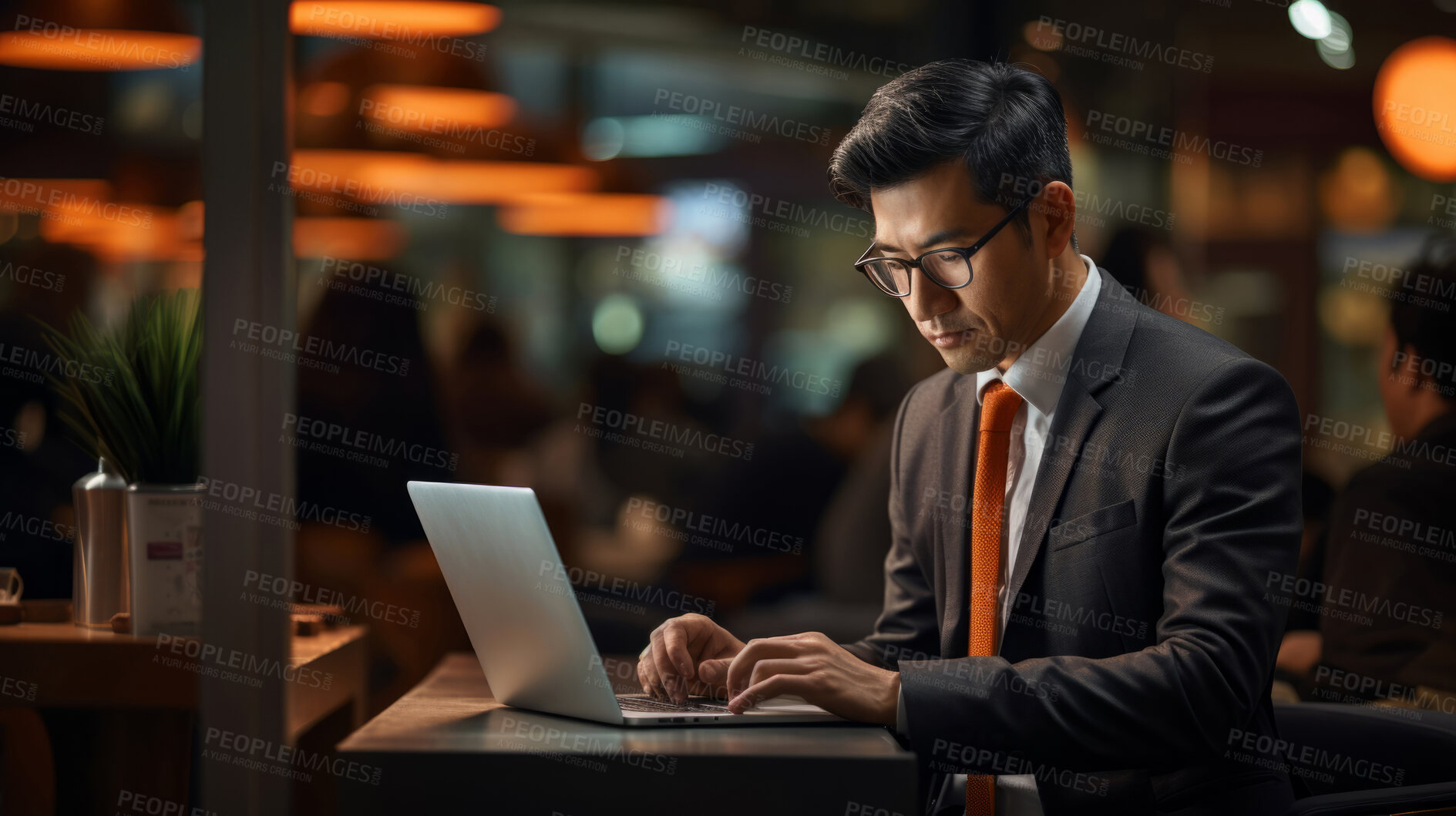 Buy stock photo Asian businessman, laptop and global connection. International business, Symbolizing networking and professional communication. Ideal for business-themed designs and global corporate visuals.