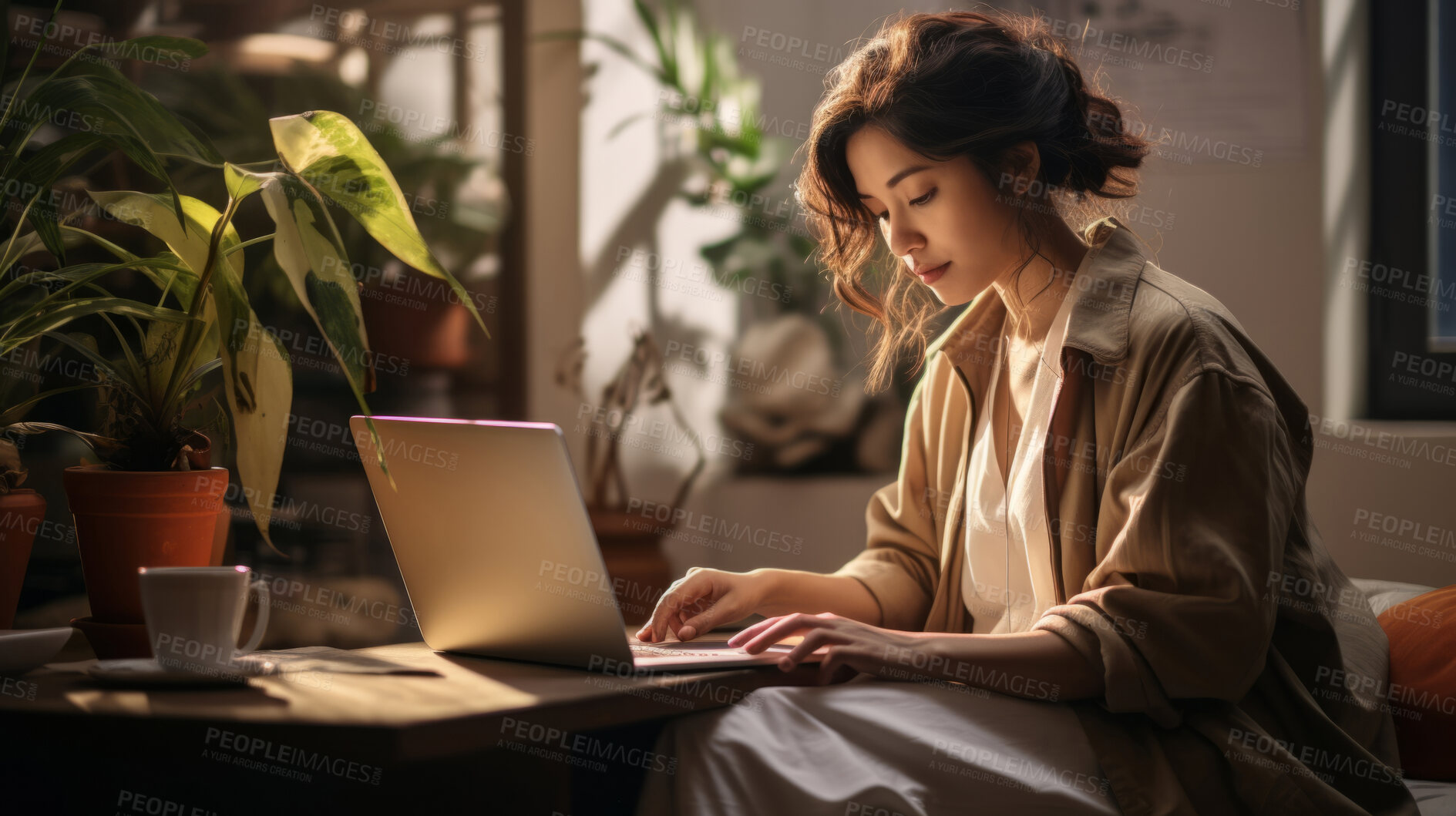 Buy stock photo Asian female, office professional and modern workspace. Dynamic, focused, and efficient work ethic for graphic display, design, and creative inspiration in corporate visuals.