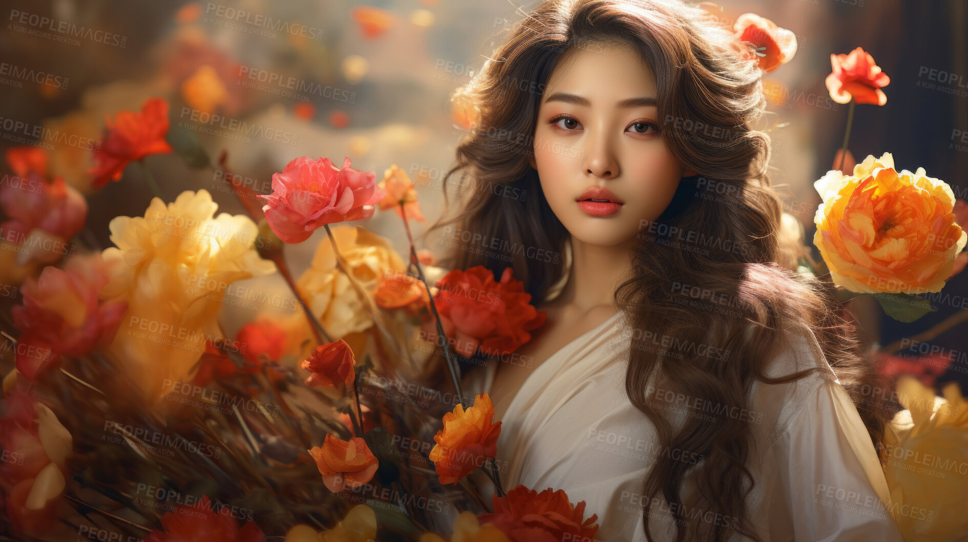 Buy stock photo Portrait, Asian beauty and timeless elegance. Art decor, design and graphic display. Radiates allure, grace and professionalism. Inspirational concept for creative projects.