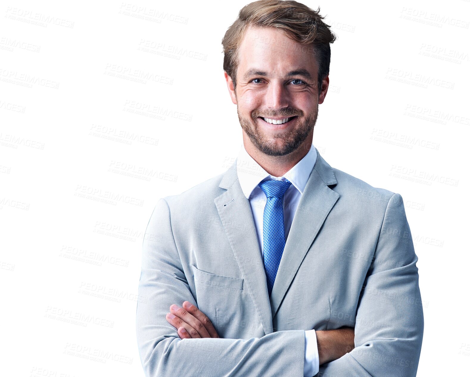 Buy stock photo Happy, confidence and portrait of young businessman in a suit with pride, good and positive attitude. Smile, professional and male person with happiness isolated by transparent png background