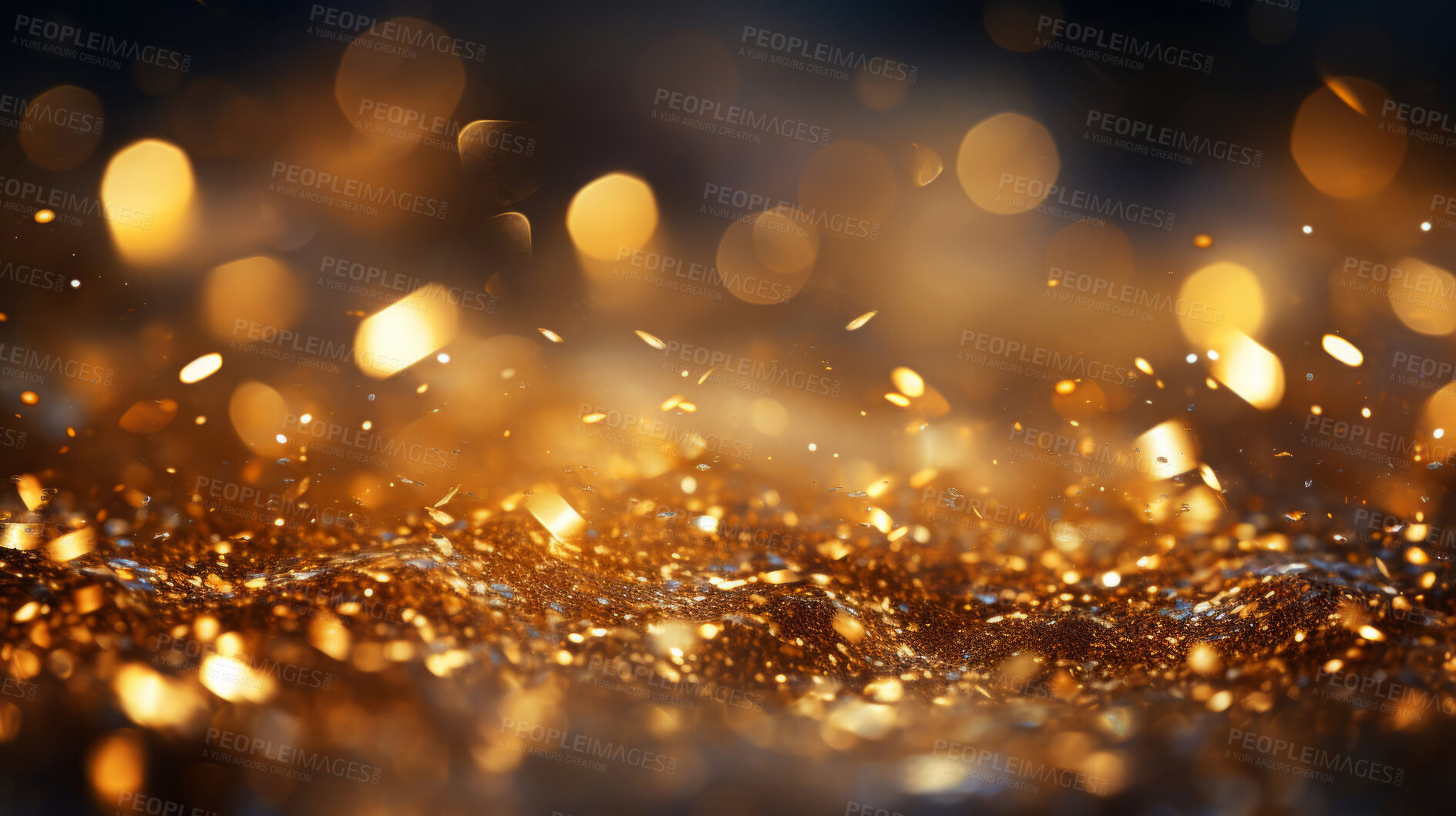 Buy stock photo Golden particles, futuristic dance of glittering networks for tech brilliance. Symphony of interconnected brilliance in the digital galaxy. Technological wonder, sparkling gold ode to seamless connectivity.