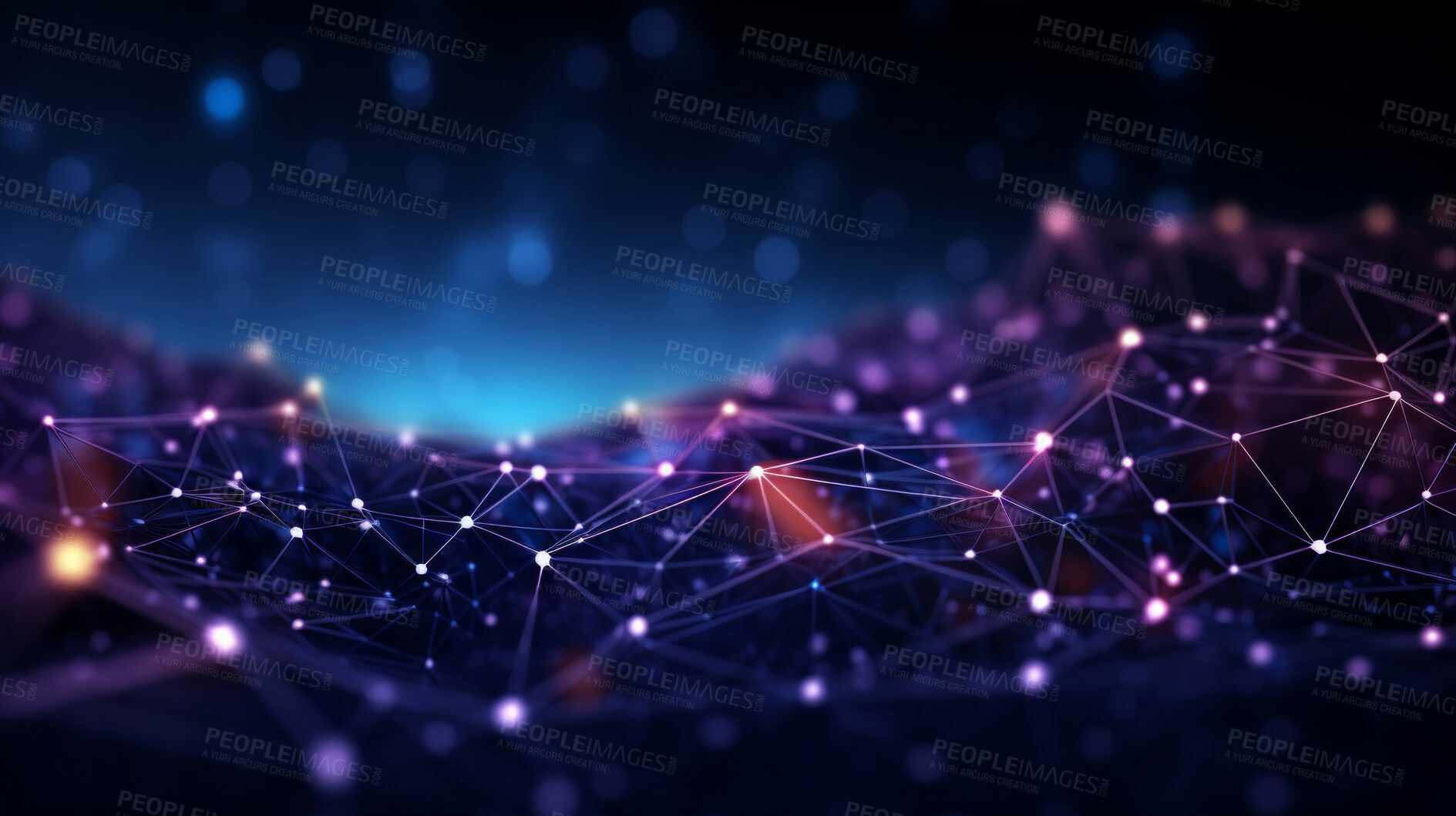 Buy stock photo Network technology, interconnected nodes in the digital realm. Data transfer, communication and seamless connectivity for modern enterprises. Efficient, robust and secure tech infrastructure for business success.