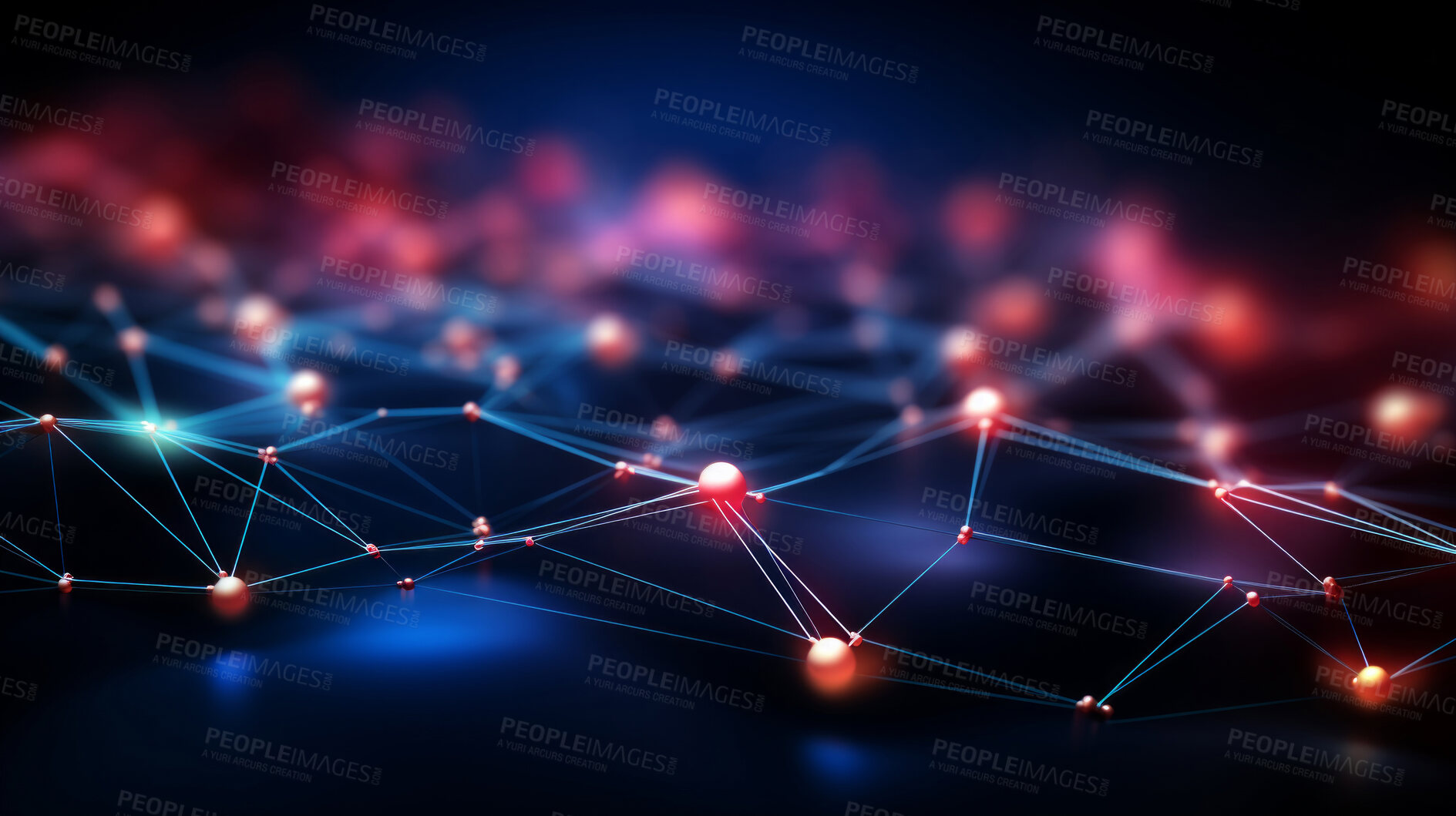 Buy stock photo Network technology, interconnected nodes in the digital realm. Data transfer, communication and seamless connectivity for modern enterprises. Efficient, robust and secure tech infrastructure for business success.