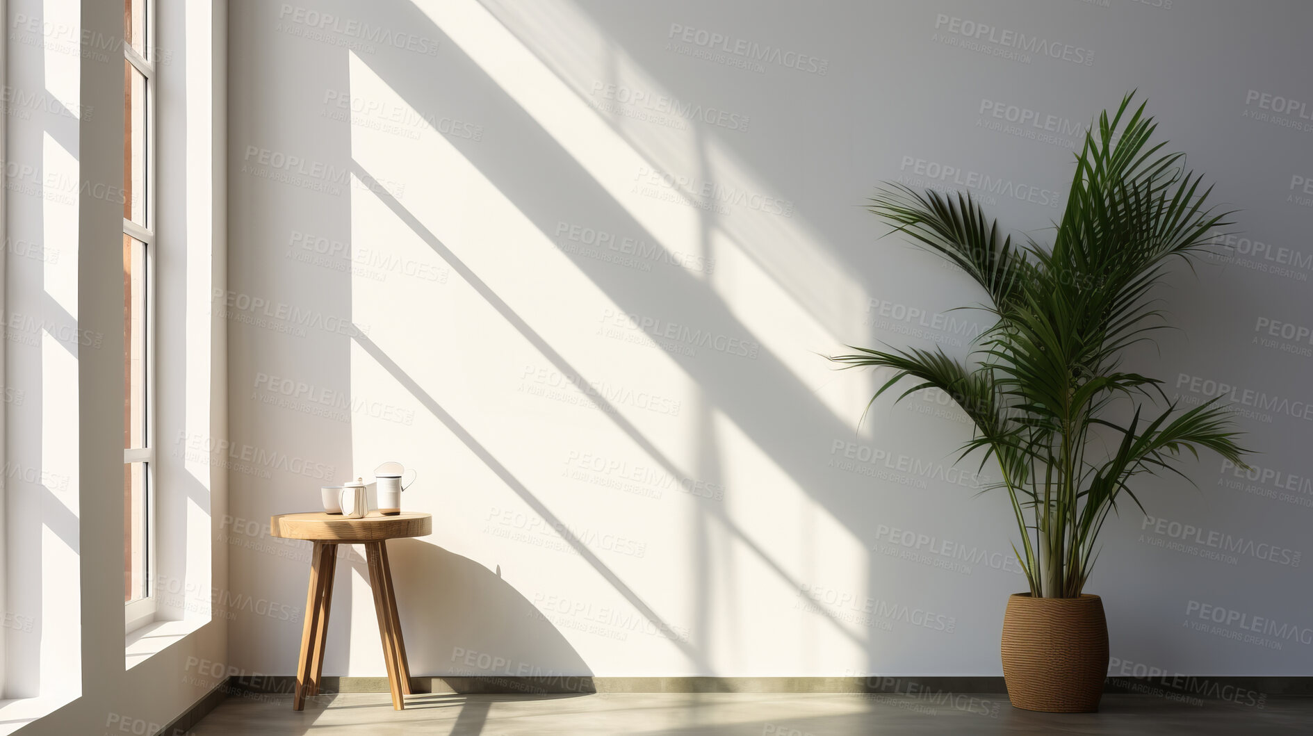 Buy stock photo Room, sunlight and serene ambiance for tranquil vibes, natural light and a calming atmosphere. Soft shadows, streaming sunlight and cozy furnishings create an idyllic space. Perfect for home decor blogs, real estate listings and relaxation-focused visuals.