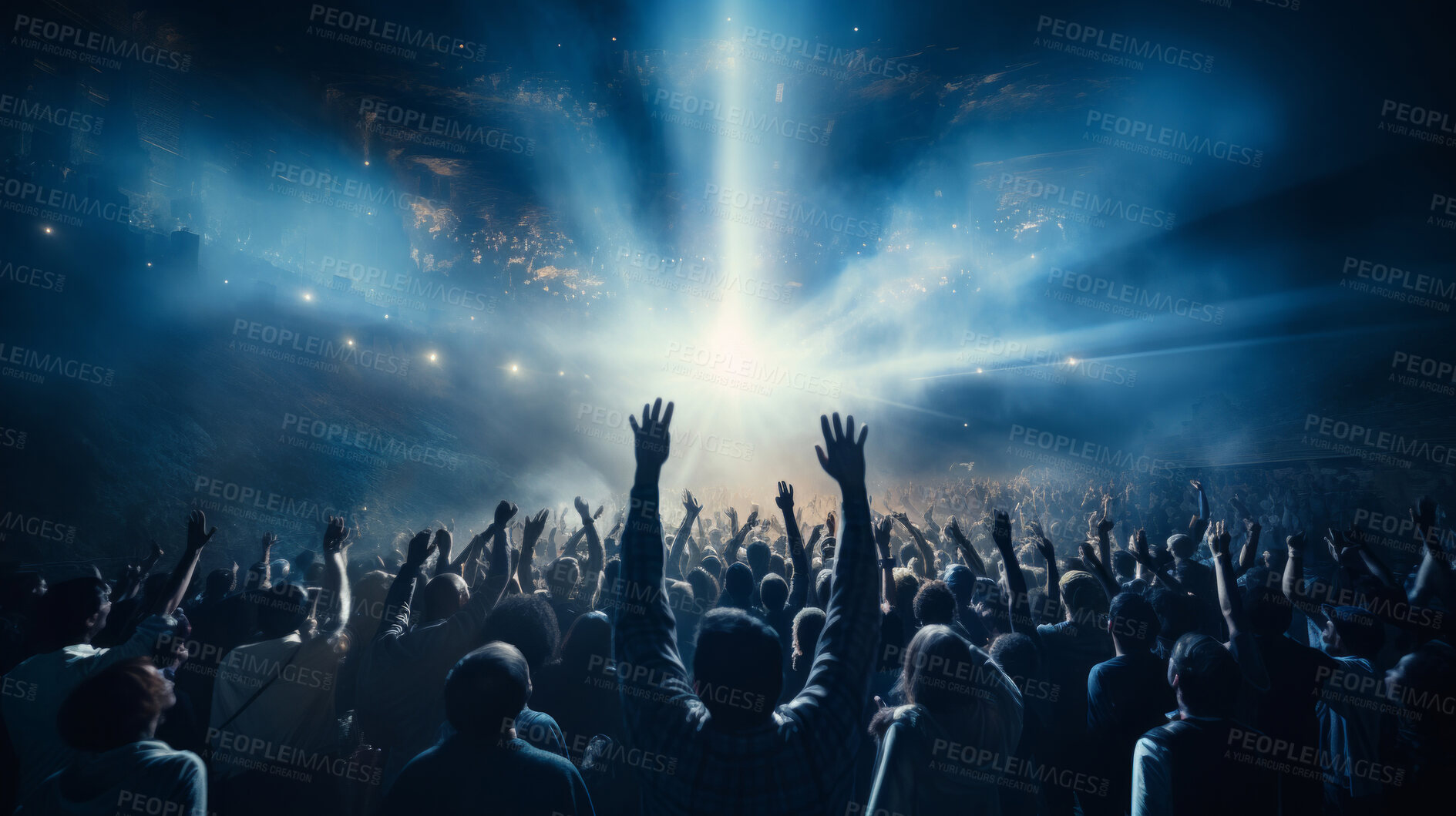 Buy stock photo Festive concert, lively crowd and pulsating tunes for an electric celebration, music and euphoric revelry. Attendees dance and cheer, creating a spirited party atmosphere under colorful lights. Perfect for concert promotions, nightlife events and music party visuals.