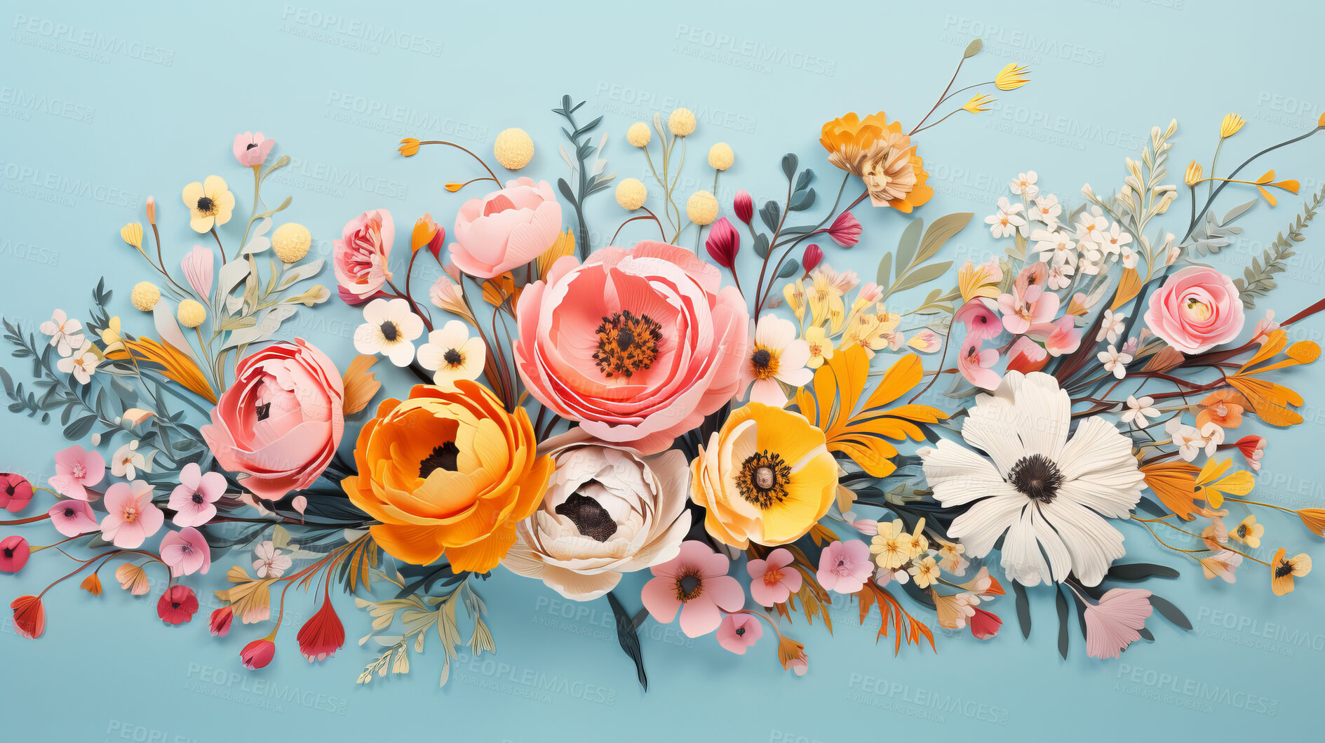 Buy stock photo Elegant bouquet, vibrant blossoms and soft petals for spring weddings, nature and romance. Beautiful, delicate and blooming flowers in artistic composition for invitations, events and floral design.