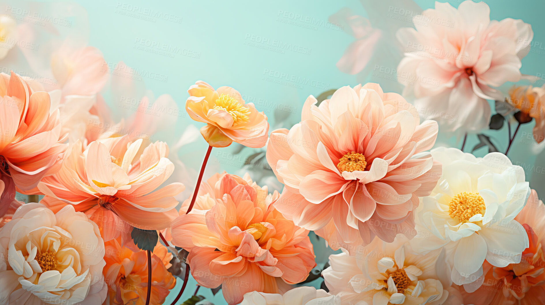 Buy stock photo Elegant bouquet, vibrant blossoms and soft petals for spring weddings, nature and romance. Beautiful, delicate and blooming flowers in artistic composition for invitations, events and floral design.