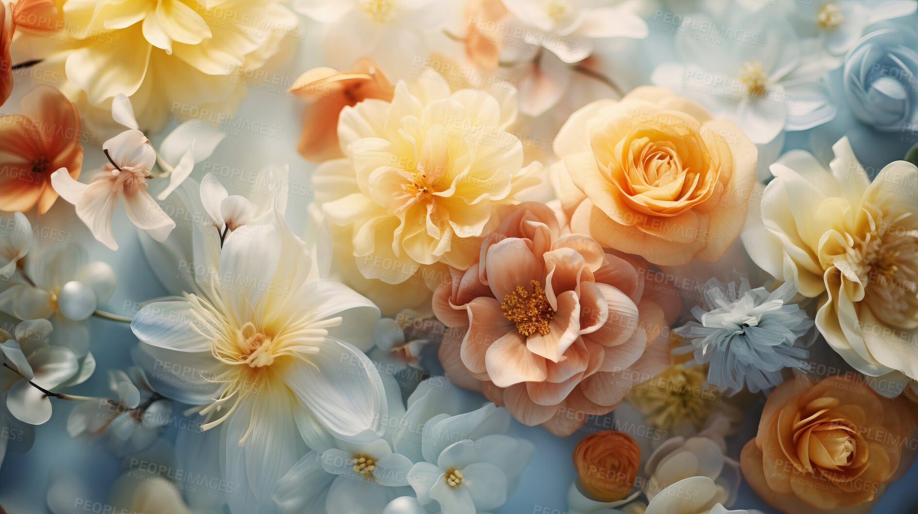 Buy stock photo Elegant bouquet, vibrant blossoms and soft petals for spring weddings, nature and romance. Beautiful, delicate and blooming flowers in artistic composition for invitations, events and floral design.