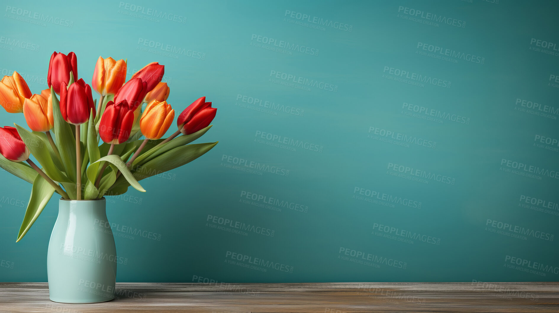 Buy stock photo Springtime tulips, blooming and colorful petals for a refreshing floral background, nature and seasonal vibrancy. Tulips in a variety of colors form a lively and cheerful scene, providing an ideal backdrop for spring-related content. Ideal for nature-inspired presentations, posters, and digital backgrounds.